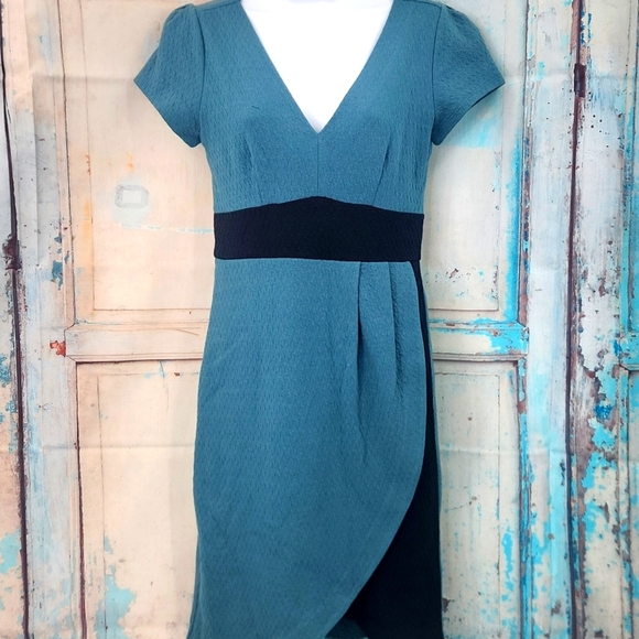 Maeve Anthropologie Splitshade Teal Blue Black Knit Color Block Dress - Picture 2 of 9